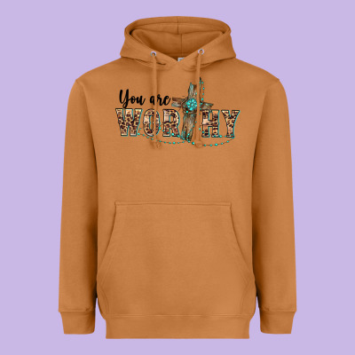 You Are Worthy Cross Heavyweight Hoodie Designed By Barkaloodesign