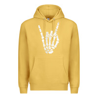 Antique Gold Rock Hand Sign Skeleton Rock N Roll Halloween Faux Pocket Premium Hoodie - longCreatives