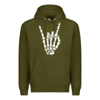 Army Green Rock Hand Sign Skeleton Rock N Roll Halloween Faux Pocket Premium Hoodie - longCreatives