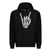 Black Rock Hand Sign Skeleton Rock N Roll Halloween Faux Pocket Premium Hoodie - longCreatives