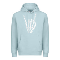 Blue Mist Rock Hand Sign Skeleton Rock N Roll Halloween Faux Pocket Premium Hoodie - longCreatives