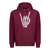 Burgundy Rock Hand Sign Skeleton Rock N Roll Halloween Faux Pocket Premium Hoodie - longCreatives