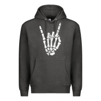 Charcoal Heather Rock Hand Sign Skeleton Rock N Roll Halloween Faux Pocket Premium Hoodie - longCreatives