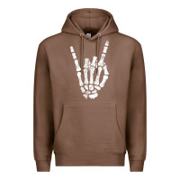 Chestnut Rock Hand Sign Skeleton Rock N Roll Halloween Faux Pocket Premium Hoodie - longCreatives