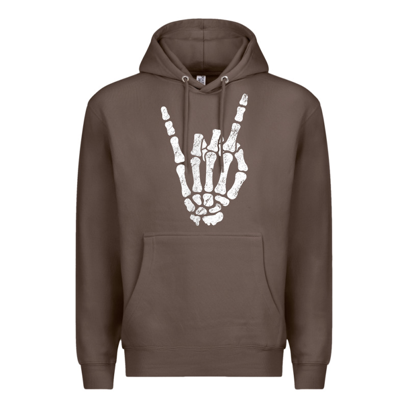 Rock Hand Sign Skeleton Rock N Roll Halloween Faux Pocket Premium Hoodie by longCreatives | Teevron