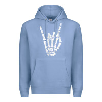 Colony Blue Rock Hand Sign Skeleton Rock N Roll Halloween Faux Pocket Premium Hoodie - longCreatives