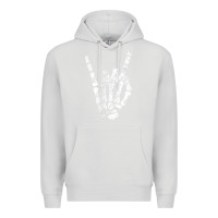 Dove Grey Rock Hand Sign Skeleton Rock N Roll Halloween Faux Pocket Premium Hoodie - longCreatives
