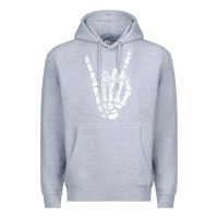 Heather Grey Rock Hand Sign Skeleton Rock N Roll Halloween Faux Pocket Premium Hoodie - longCreatives