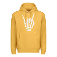 Mustard Rock Hand Sign Skeleton Rock N Roll Halloween Faux Pocket Premium Hoodie - longCreatives