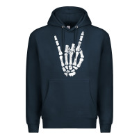 Navy Rock Hand Sign Skeleton Rock N Roll Halloween Faux Pocket Premium Hoodie - longCreatives