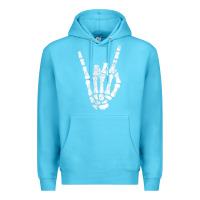 Ocean Blue Rock Hand Sign Skeleton Rock N Roll Halloween Faux Pocket Premium Hoodie - longCreatives