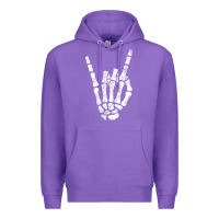 Purple Rock Hand Sign Skeleton Rock N Roll Halloween Faux Pocket Premium Hoodie - longCreatives