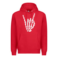 Red Rock Hand Sign Skeleton Rock N Roll Halloween Faux Pocket Premium Hoodie - longCreatives