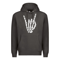 Smoke Rock Hand Sign Skeleton Rock N Roll Halloween Faux Pocket Premium Hoodie - longCreatives