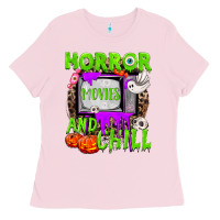 Bubblegum Pink Horror movies and chill Ladies Tee - NancyCooperArtShop