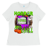White Horror movies and chill Ladies Tee - NancyCooperArtShop