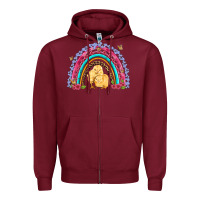 Burgundy easter flowers and butterfly with chicks rainbow Zipper Hoodie - Artiststas