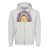 Dove Grey easter flowers and butterfly with chicks rainbow Zipper Hoodie - Artiststas