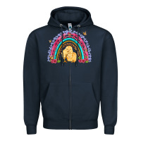 Navy easter flowers and butterfly with chicks rainbow Zipper Hoodie - Artiststas