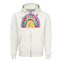 Oatmeal Heather easter flowers and butterfly with chicks rainbow Zipper Hoodie - Artiststas