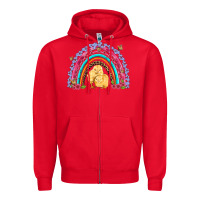 Red easter flowers and butterfly with chicks rainbow Zipper Hoodie - Artiststas
