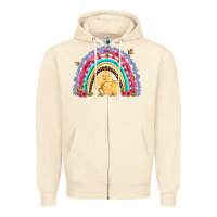 Easter Flowers And Butterfly With Chicks Rainbow Zipper Hoodie | Teevron