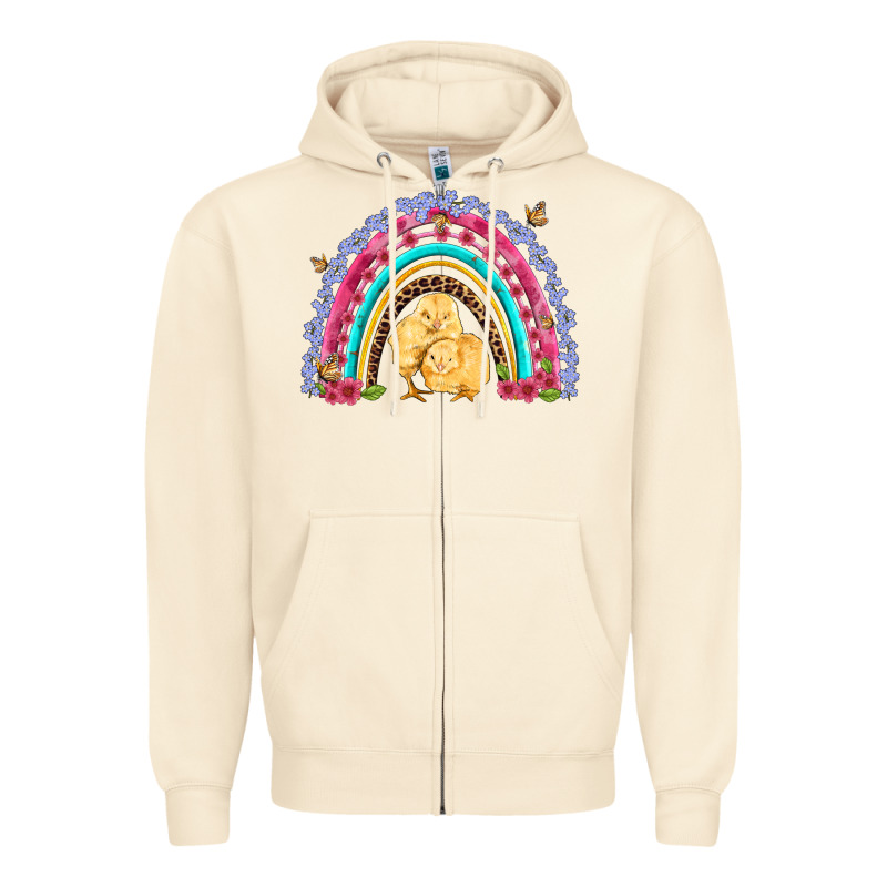 Easter Flowers And Butterfly With Chicks Rainbow Zipper Hoodie by Artiststas | Teevron