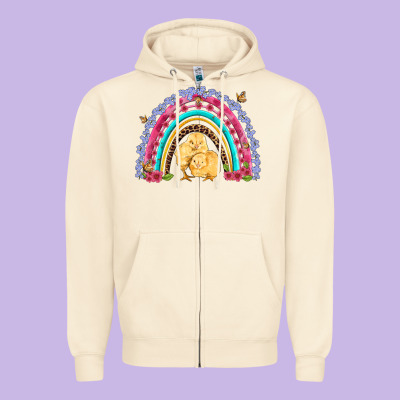Easter Flowers And Butterfly With Chicks Rainbow Zipper Hoodie Designed By Artiststas
