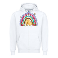 White easter flowers and butterfly with chicks rainbow Zipper Hoodie - Artiststas