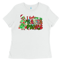 White i believe in santa paws Ladies Tee - texasbilliewilder