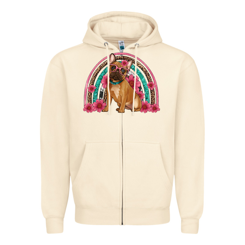 French Bulldog Floral Rainbow Zipper Hoodie by Artiststas | Teevron