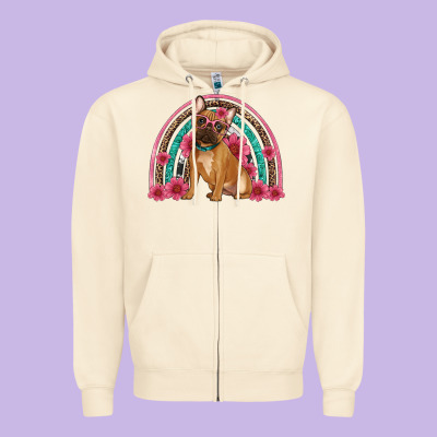 French Bulldog Floral Rainbow Zipper Hoodie Designed By Artiststas