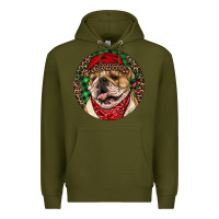 Army Green Christmas English Bulldog Premium Hoodie - RanaPortraitStore
