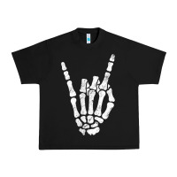 Black Rock Hand Sign Skeleton Rock N Roll Halloween Faux Pocket Urban Heavy Tee - longCreatives