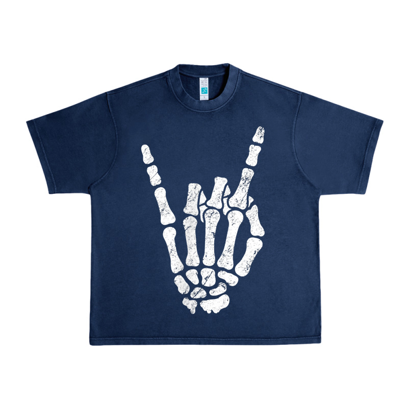 Rock Hand Sign Skeleton Rock N Roll Halloween Faux Pocket Urban Heavy Tee by longCreatives | Teevron