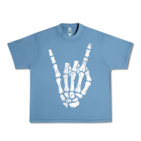 Pebble Blue Rock Hand Sign Skeleton Rock N Roll Halloween Faux Pocket Urban Heavy Tee - longCreatives