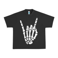 Pigment Black Rock Hand Sign Skeleton Rock N Roll Halloween Faux Pocket Urban Heavy Tee - longCreatives