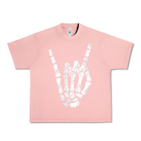 Salmon Rock Hand Sign Skeleton Rock N Roll Halloween Faux Pocket Urban Heavy Tee - longCreatives