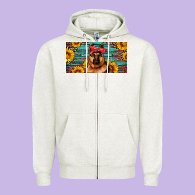 German Shepherd With Sunflowers License Plate Zipper Hoodie Designed By Artiststas