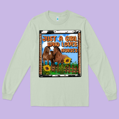 Western Just A Girl Who Loves Horses Long Sleeve Tee Designed By Oliviacreatesart
