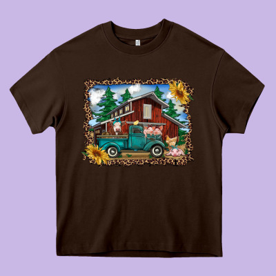 Western Barn With Farm Animals Heavy Core Tee Designed By Ranaportraitstore
