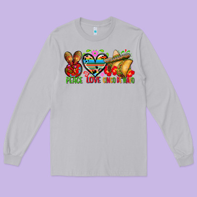 Peace Love Cinco De Mayo Long Sleeve Tee Designed By Fadigitalartstudio