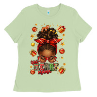 Matcha one merry mama christmas afro messy bun Ladies Tee - texasbilliewilder