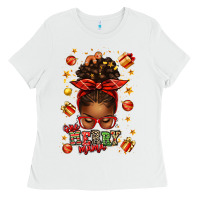 White one merry mama christmas afro messy bun Ladies Tee - texasbilliewilder
