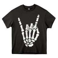 Asphalt Rock Hand Sign Skeleton Rock N Roll Halloween Faux Pocket Heavy Core Tee - longCreatives