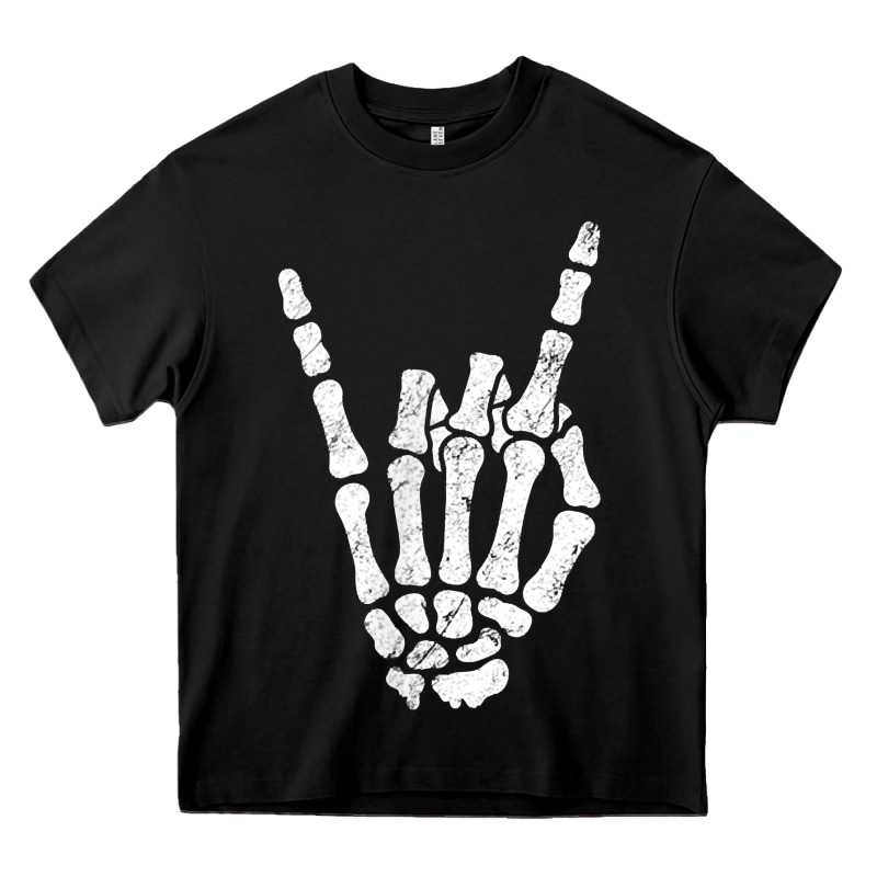 Rock Hand Sign Skeleton Rock N Roll Halloween Faux Pocket Heavy Core Tee by longCreatives | Teevron
