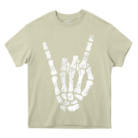 Mossy Rock Hand Sign Skeleton Rock N Roll Halloween Faux Pocket Heavy Core Tee - longCreatives