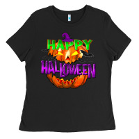 Black Happy Halloween Ladies Tee - NancyCooperArtShop