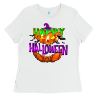 White Happy Halloween Ladies Tee - NancyCooperArtShop