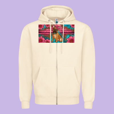 French Bulldog Floral License Plate Zipper Hoodie Designed By Artiststas